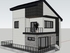 Nhà ở phố 3 tầng mái lệch model sketchup việt nam 7x9m