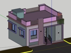 Nhà phố 1 tầng 7.7x6.5m model sketchup 
