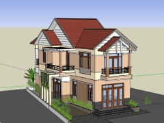 Nhà phố 2 tầng 6x20m dựng model sketchup