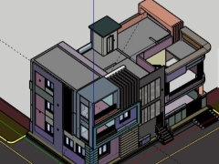 Nhà phố 3 tầng 19x9.2m model sketchup 