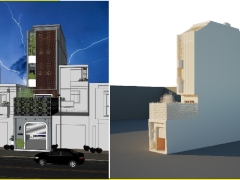 Nhà phố 3 tầng kích thước 5x16.5m dựng Model Sketchup 2020