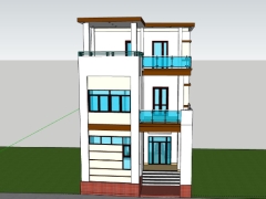 Nhà phố 3 tầng sang trọng 7.5x9.9m dựng model sketchup 