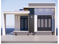 Nhà phố hiện đại chỉ trệt, tam cấp bay, phân ra làm hai khu riêng biệt, kích thước 8x25m