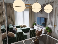 Nội thất phòng khách tân cổ điển + bếp + phòng ngủ thể hiện ( Su 2019 + Vray 4.2)