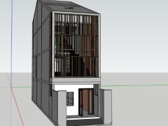 Phối cảnh ngoại thất nhà phố 3 tầng trên model Sketchup kích thước 4.5x20m