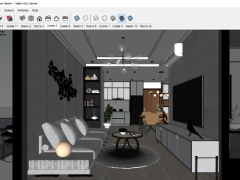 Phối cảnh nội thất Phòng khách + Bếp ăn + Phòng ngủ trên phần mềm Sketchup 2020 + Vray