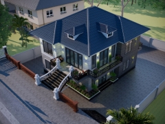 (Sketchup) Bản vẽ biệt thự 2 tầng mái nhật kích thước 11.4x13.7m