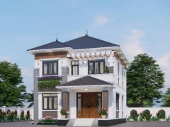 (Sketchup) Bản vẽ biệt thự 2 tầng mái nhật kích thước 9.5x11.2m
