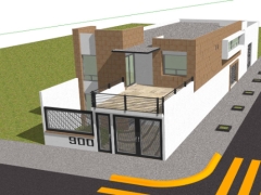 Sketchup bản vẽ mẫu nhà phố 2 tầng kích thước xây dựng 7.9x34.1m