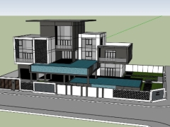 Sketchup biệt thự 2 tầng 2 mặt tiền