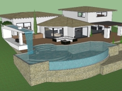 Sketchup dựng model nhà biệt thự villa 2 tầng có hồ bơi