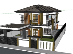 Sketchup file phối cảnh nhà biệt thự 2 tầng diện tích thiết kế 7.6x11.2m