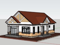 Sketchup mẫu biệt thự 1 tầng 10x16m