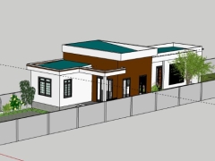 Sketchup mẫu nhà 1 tầng 8x24m