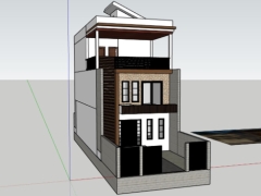 Sketchup mẫu nhà phố 2 tầng 1 tum kích thước xây dựng 6.2x20.6m