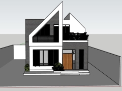 Sketchup mẫu nhà phố 2 tầng diện tích thiết kế 8.6x16m