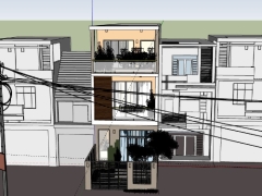 Sketchup mẫu nhà phố 3 tầng 5x22.6m