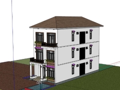 Sketchup mẫu nhà phố 3 tầng 7x16m