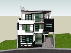 Sketchup mẫu nhà phố 3 tầng 9x12m