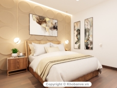 Sketchup model thiết kế nội thất - Full setting + ánh sáng+ vật liệu phòng ngủ tông màu be