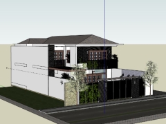 Sketchup nhà biệt thự 2 tầng 10.7x22.9m đẹp