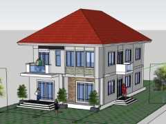 Sketchup nhà biệt thự 2 tầng 9.9x8m