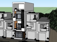 Sketchup nhà dân 4 tầng 5x16.4m