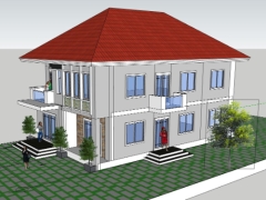 Sketchup nhà ở phố 2 tầng diện tích thiết kế 9.8x16.1m