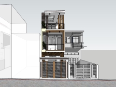 Sketchup nhà ở phố 3 tầng 4x26m