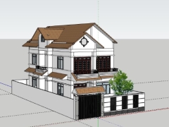 Sketchup nhà phố 2 tầng 7x20m đẹp