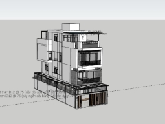 Sketchup nhà phố 4 tầng 7.5x20m đẹp