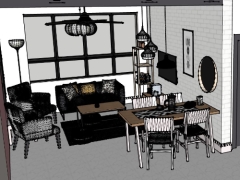 Sketchup thiết kế nội thất khách bếp file 3d