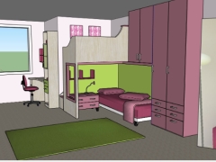 Sketchup thiết kế nội thất phòng ngủ cho bé gái