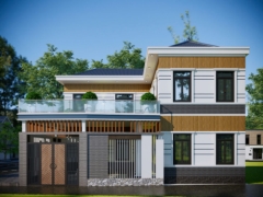 (Sketchup+Cad) Bản vẽ nhà 2 tầng chữ L mái nhật hiện đại