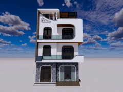 (Sketchup+Cad) Bản vẽ nhà hiện đại 3 tầng 1 tum kích thước 8x10m
