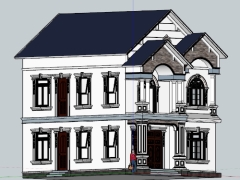 (Sketchup+Cad) Hồ sơ thiết kế nhà tân cổ hai tầng mái thái kích thước 8.5x11m