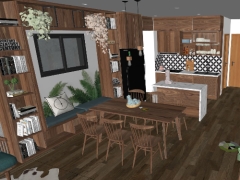 Tải thiết kế dựng nội thất 3d phòng khách và bếp căn hộ chung cư model .skp