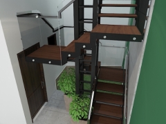 Thiết kế cầu thang sắt xoắn vuông kết hợp cây xanh 3dsmax
