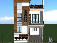 Thiết kế mẫu nhà phố 2 tầng 1 tum model 3d sketchup