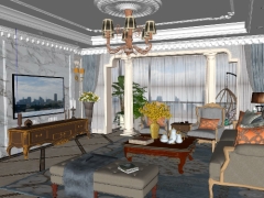Thiết kế mẫu nội thất phòng khách tân cổ điển dựng trên sketchup chi tiết