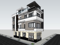 Thiết kế nhà 3 tầng 1 tum model sketchup 4x15m