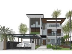 Thiết kế nhà 3 tầng phong cách hiện đại sketchup Villa