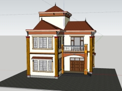 Thiết kế nhà biệt thự 2 tầng 1 tum 12x11.2m model sketchup