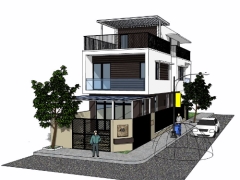 Thiết kế nhà phố 2 tầng 1 tum 6.2x17.3m model sketchup
