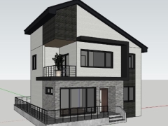 Thiết kế nhà phố 3 tầng mái lệch 10x10m model sketchup 