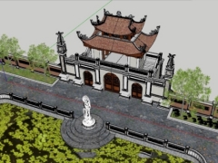 Thiết kế phối cảnh cổng chùa đẹp Sketchup