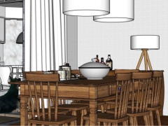 Thiết kế phòng khách bếp sang trọng model 3d sketchup việt nam