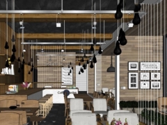 Thiết kế quán cafe | quán ăn vặt phối cảnh nội thất sketchup