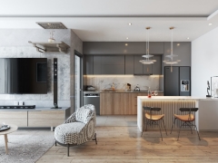 Thiết kế Su 2020 + Vray nội thất Phòng Khách - Phòng Bếp hiện đại