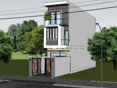 Thiết kế Su 3D ngoại thất nhà phố 3 tầng 4x16m